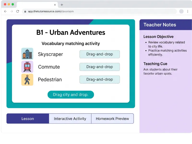 A lesson running in the classroom inside The Tutor Resource